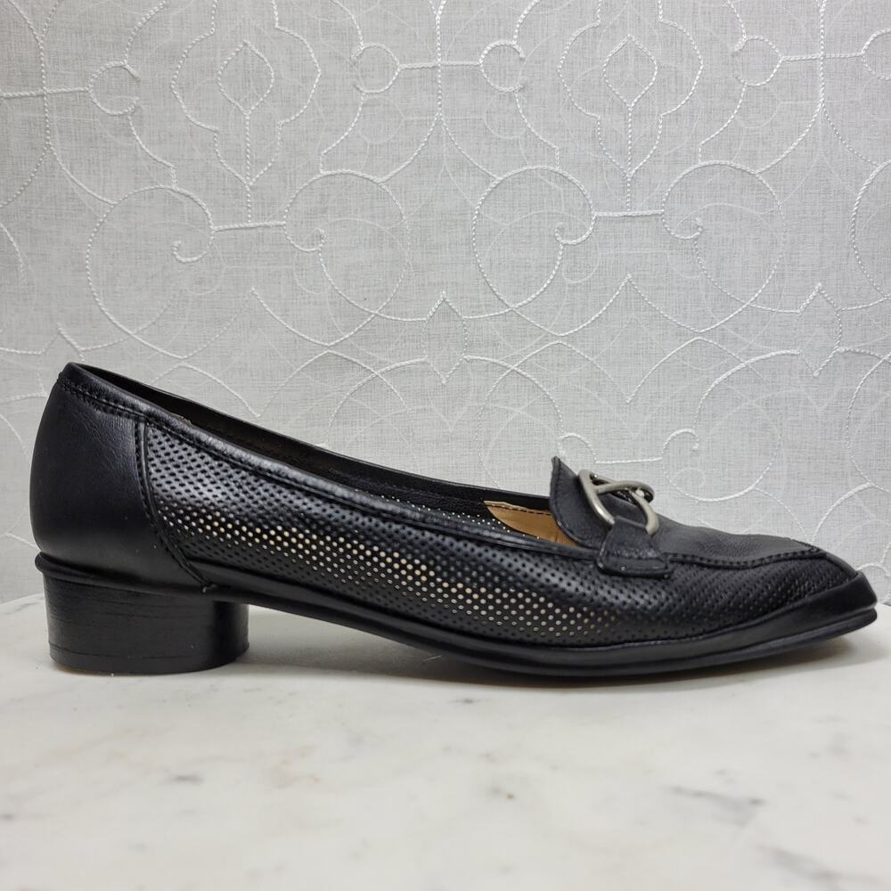 Rangoni Loafers Womens 8 Black Leather Soft Mesh Oval Heels Slip On Italy